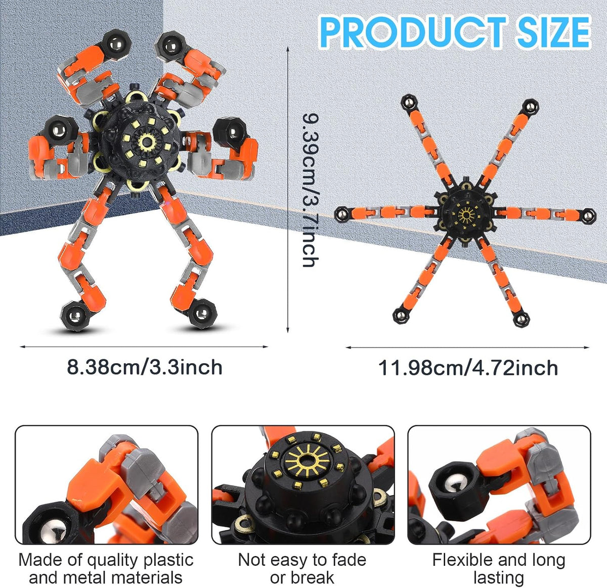 Jerify 40 pack transformable chain robot fidget spinner toys in five bright colors - view 9