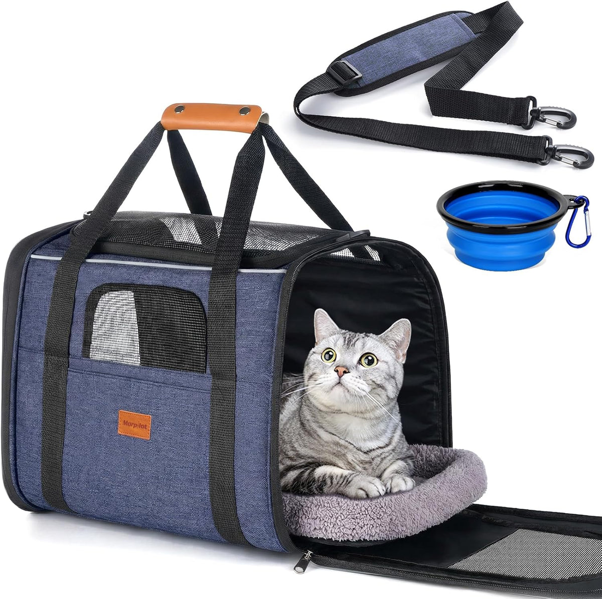 Morpilot Cat Carrier Soft for Large Medium Cats and Puppy up to – Essentials for Dogs - Dark Blue / 17.3"L x 12.2"W x 13.4"H