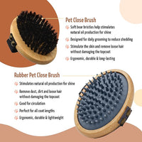 The Buddy System Pet Close Brush, Soft Touch Oval Palm Brush - Bamboo Massage Handheld with Soft Boar Bristles and Elastic Band for Dogs and Cats (2-pack, 1 Brush + 1 Rubber)