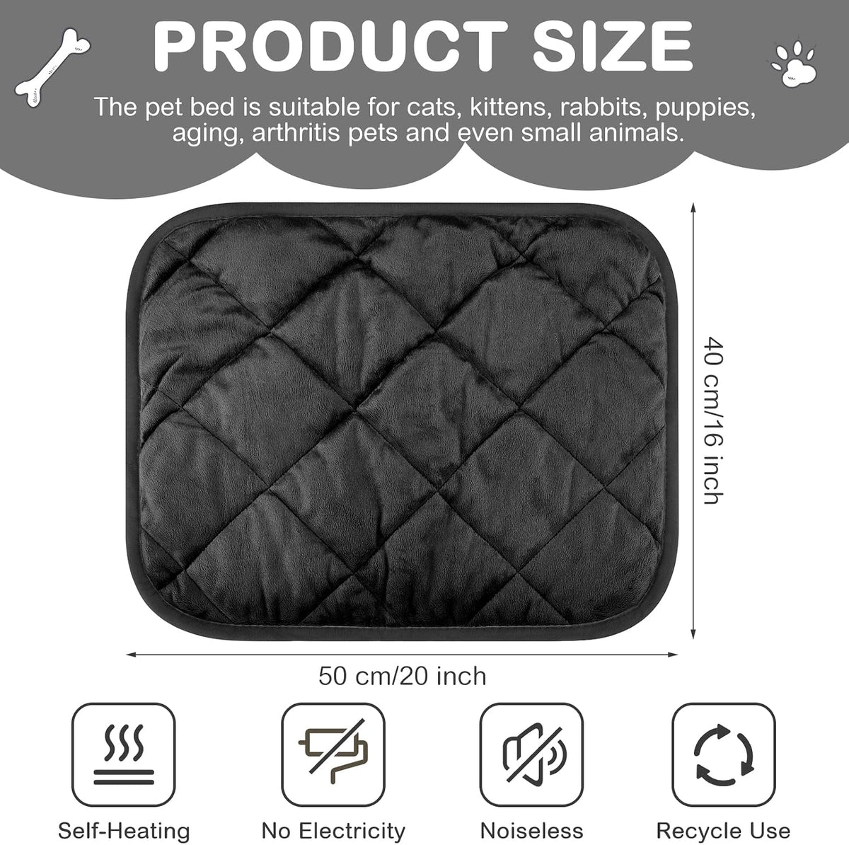 4 Pack Self Heating Cat Pad Self Warming Dog Mat - 16 x 20 Inch / Black - image 2