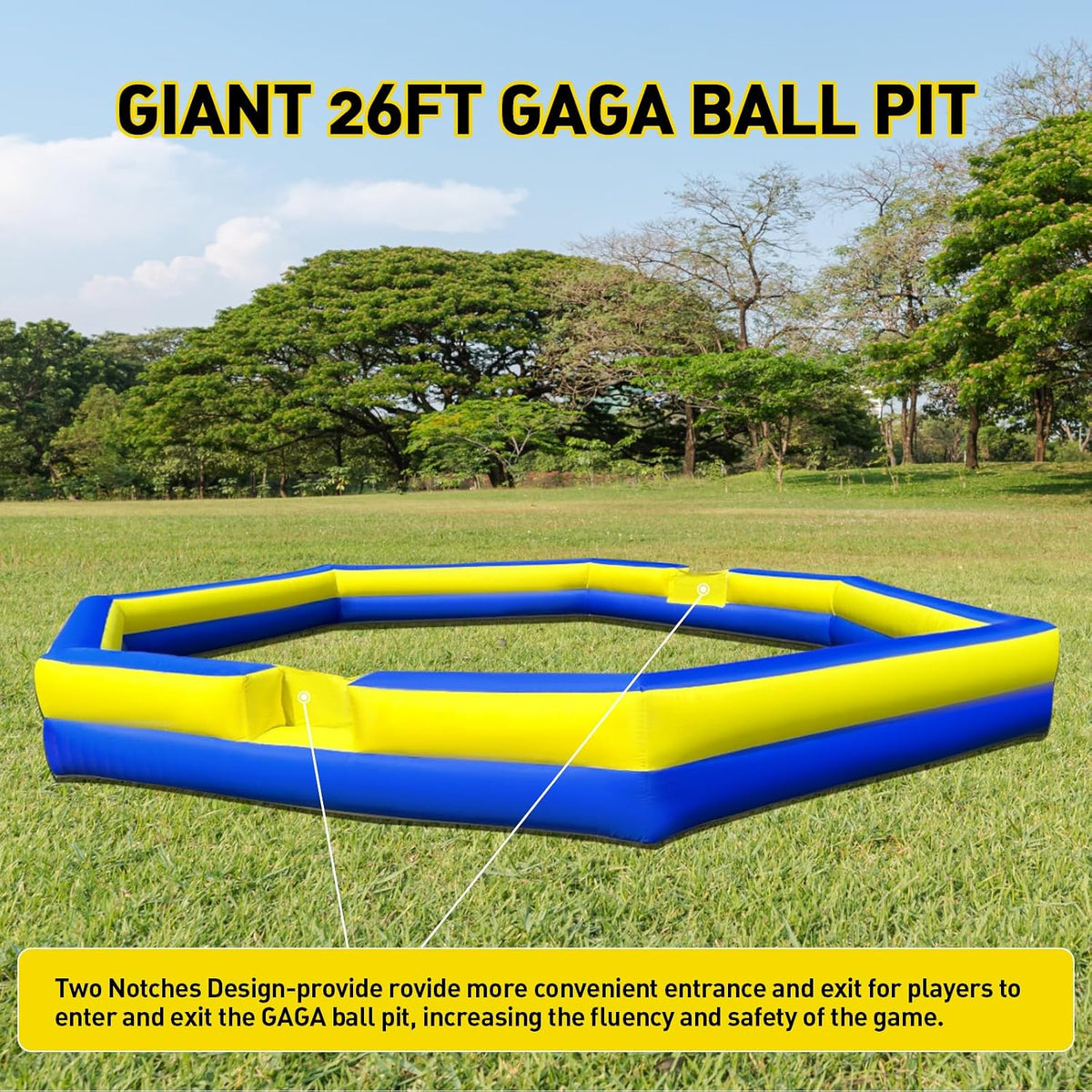 WARSUN 15 ft inflatable gaga ball pit with notched entry and built-in blower - view 23