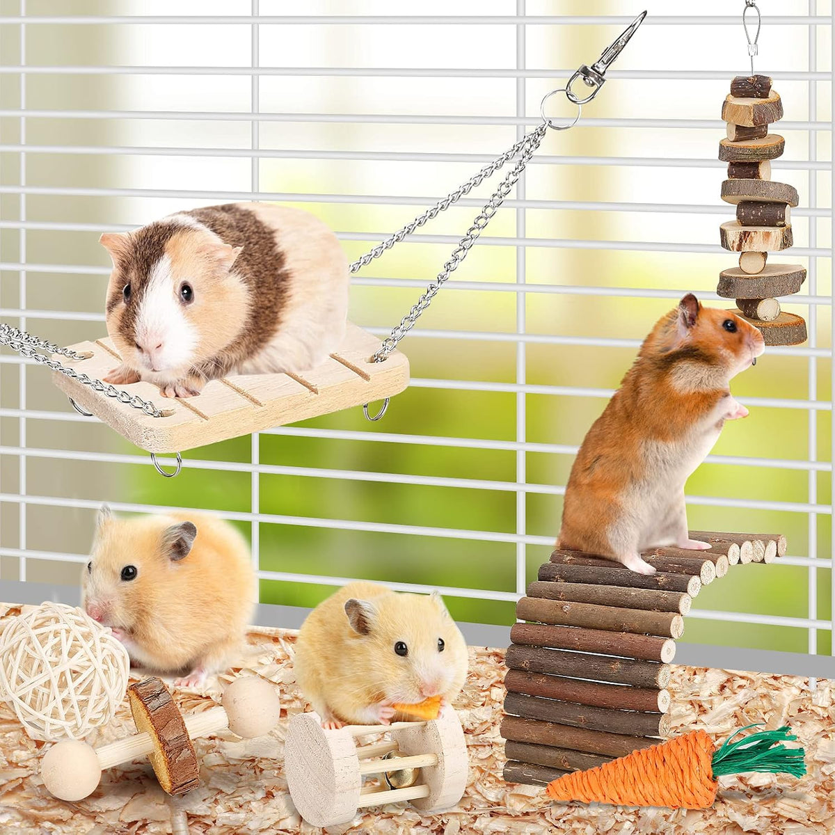 Hamster Chew Toys Set Small Animal Molar Toys Teeth Care Wooden - image 2