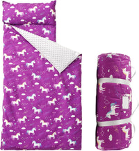 Bunnikins & Clover Toddler Nap Mat with Removable Pillow - Purple Unicorn