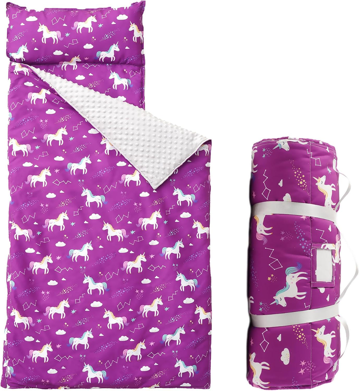 Bunnikins & Clover Toddler Nap Mat with Removable Pillow - Purple Unicorn
