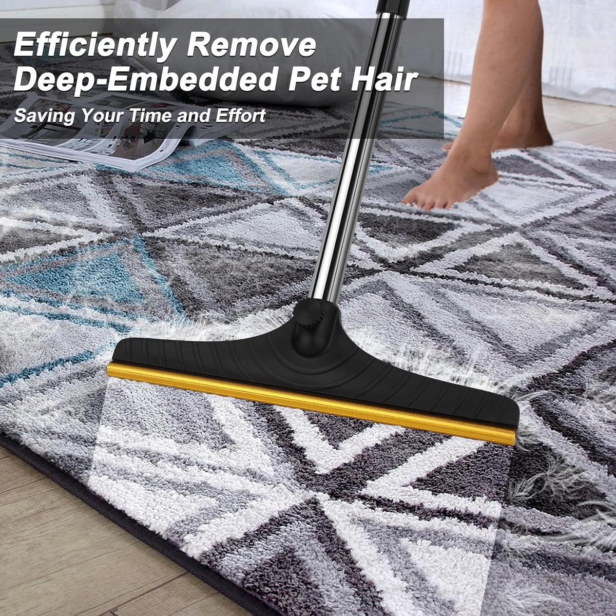 Carpet Rake for Pet Hair Removal, Reusable Carpet Scraper Broom – Essentials for Dogs - Black - image 4