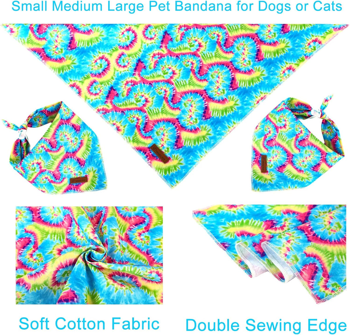 Summer Dog Bandana, UP URARA PUP Strawberry Triangle Bid Scarf for Medium Large Dogs, Cotton - Tiedye / S - image 2