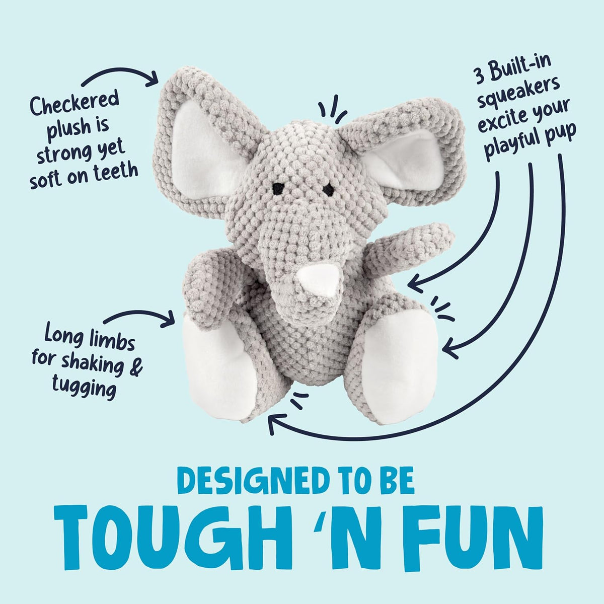 goDog Checkers Elephant Tough Plush Toy with Chew Guard Technology - Checkers - Elephant (Gray) / Large - image 2
