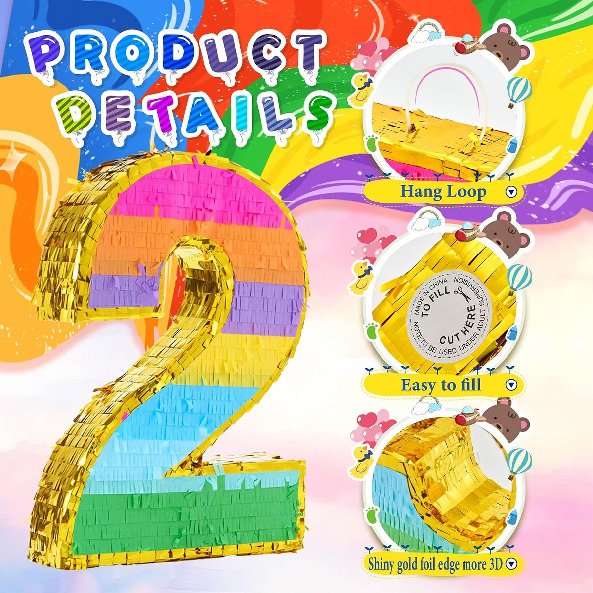 Rainbow Number 5 Pinata for 5th Birthday Party Decorations - 2 - image 3