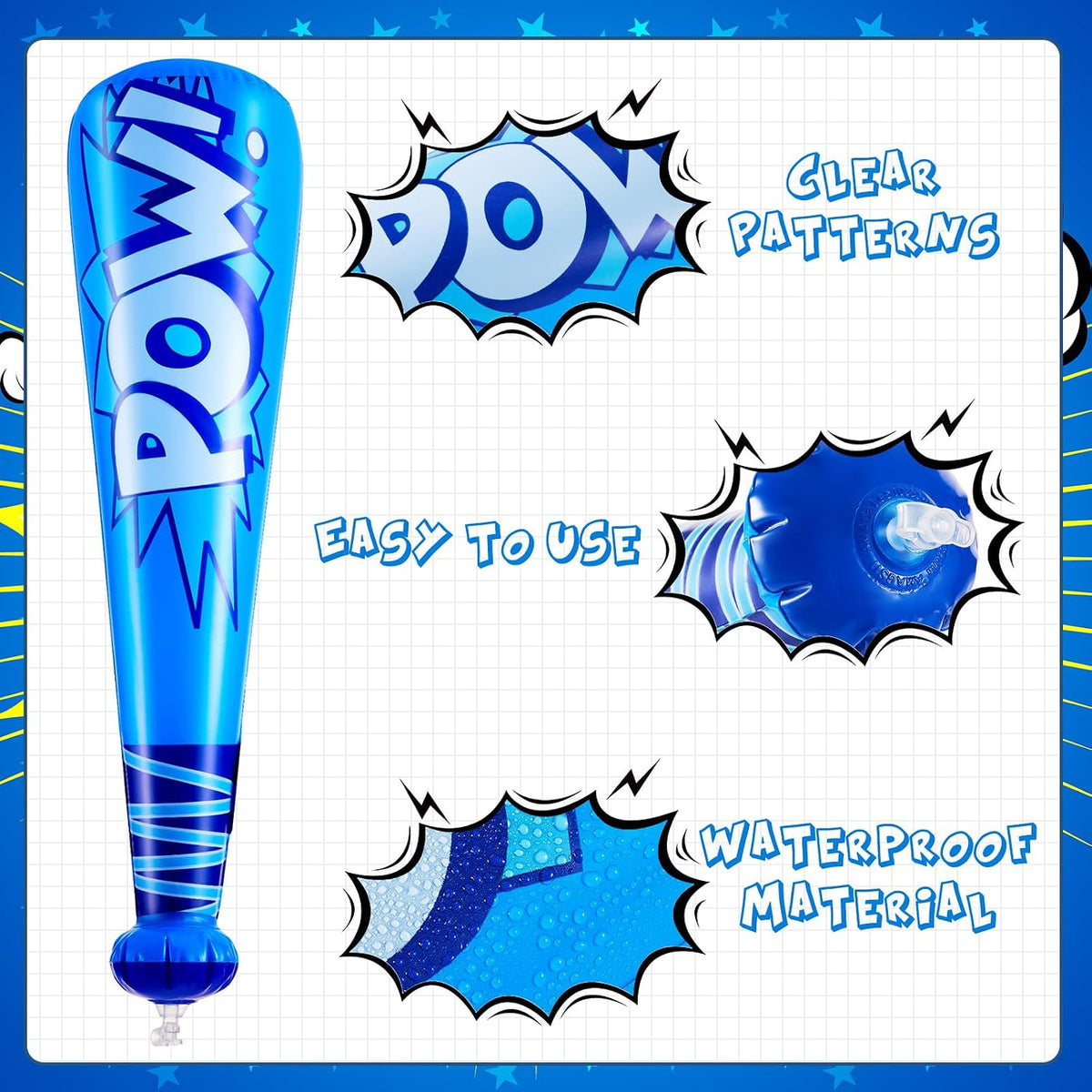 WILLBOND 18 pack 17 inch inflatable baseball bats in red, pink, blue and light blue with pump - view 10
