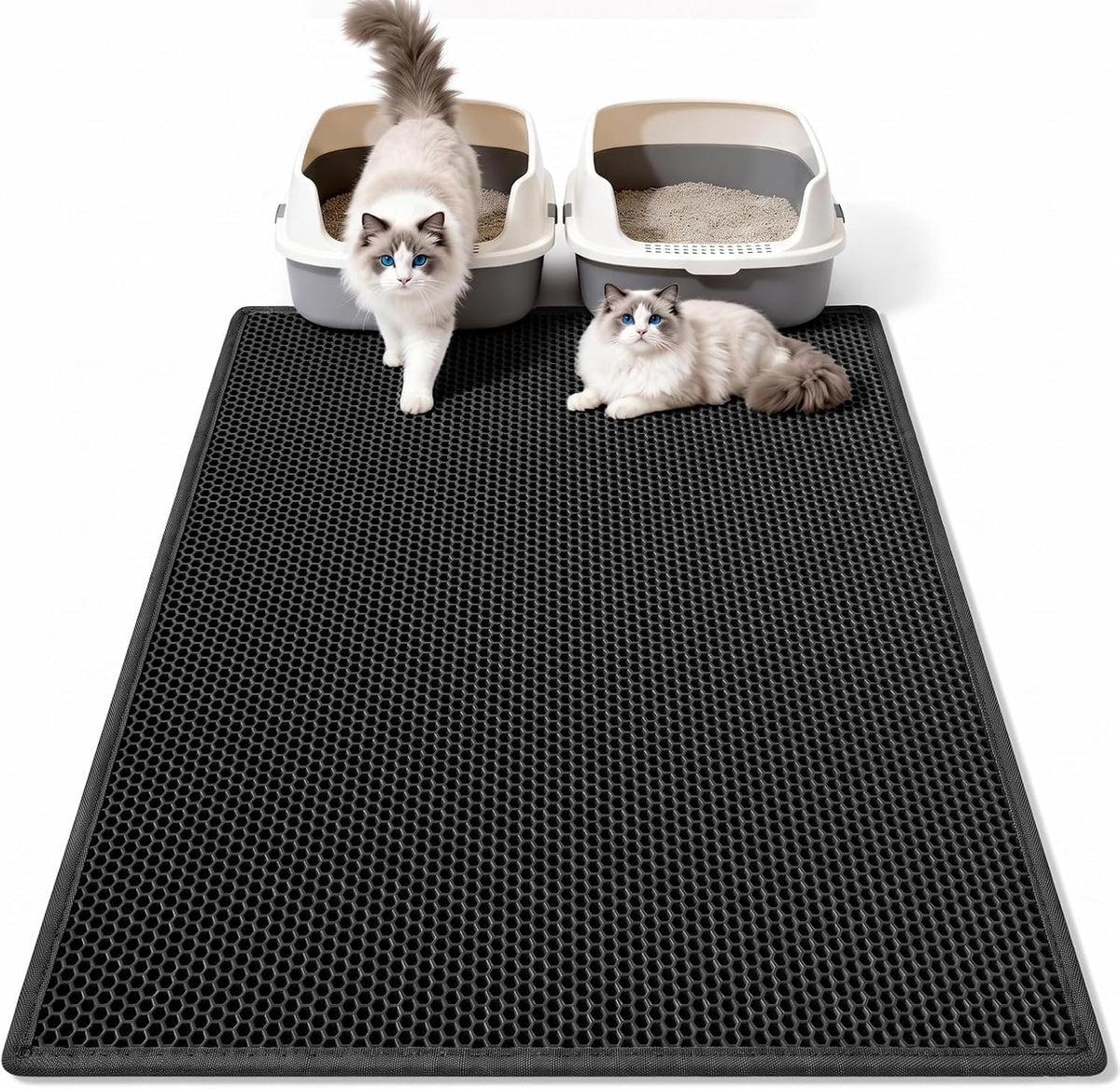 Pieviev Cat Litter Mat, Double-Layer Waterproof Litter Trap - Black / 36x30 Inch