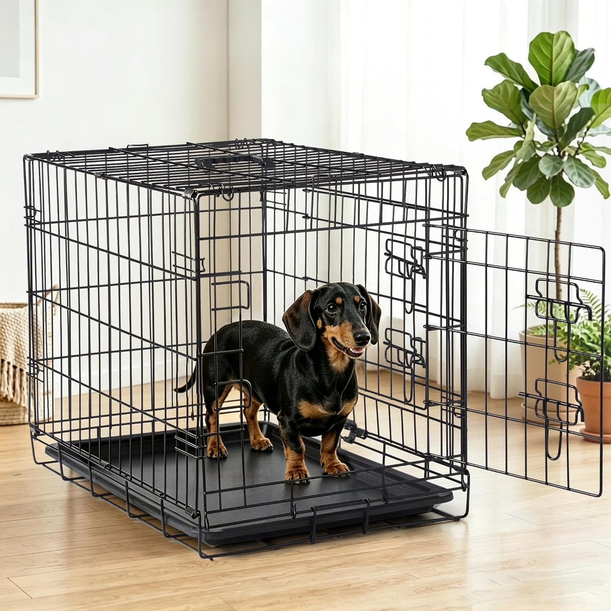 DONORO Dog Crates for Small Size Dogs Indoor Double Door Dog Kennels - Tan / 24.0"L x 18.0"W x 20.0"H - image 3