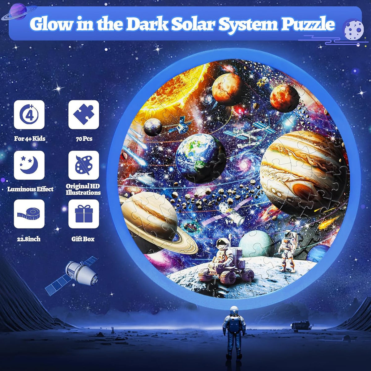 DIGOBAY glow in the dark solar system floor puzzle with planets, astronauts and space probe - view 7