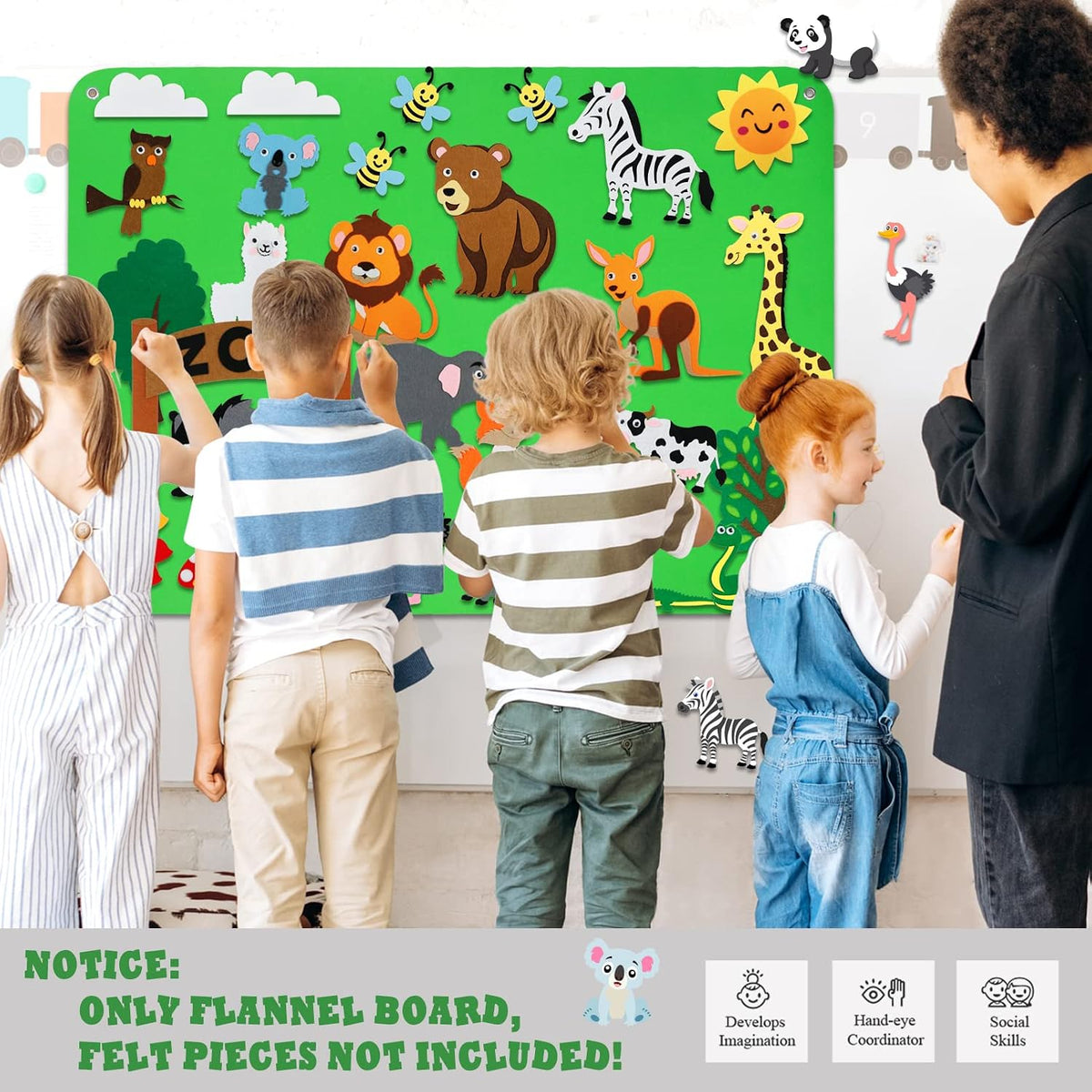 Craftstory 3.5 foot flannel board for toddlers in black felt hanging on a wall - view 5