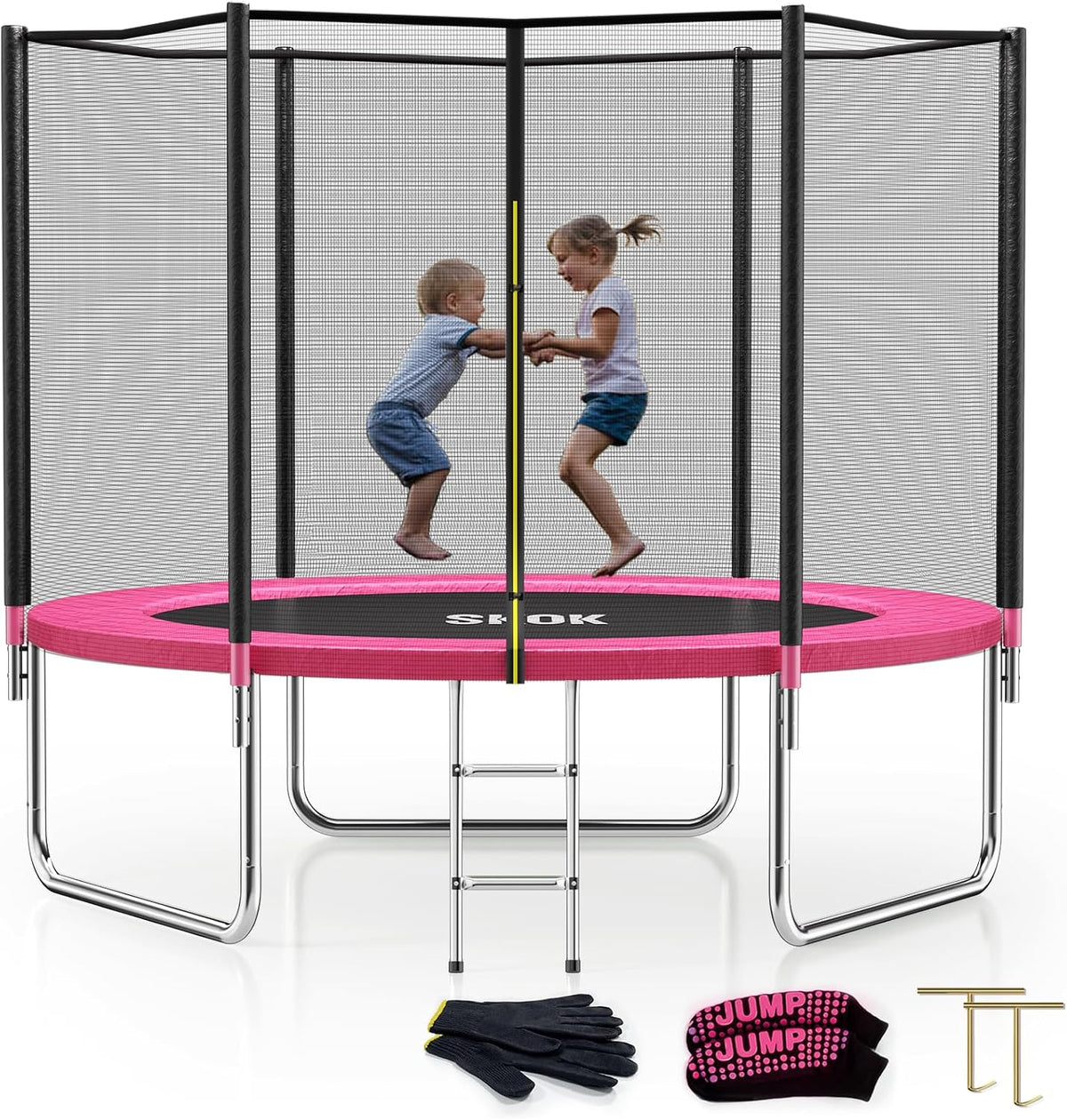 SKOK Trampoline for Kids,400LBS Outdoor Trampoline with Net-ASTM Approved Trampoline for Children - Hot Pink / 8FT