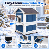 2-Layer Outdoor Cat House with Soft Mat - Blue-with Mat - image 4