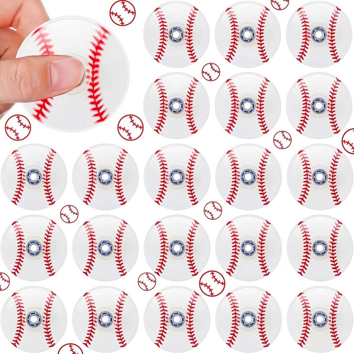 Sotiff 24 baseball fidget spinners, mini acrylic spinners with baseball print - view 10