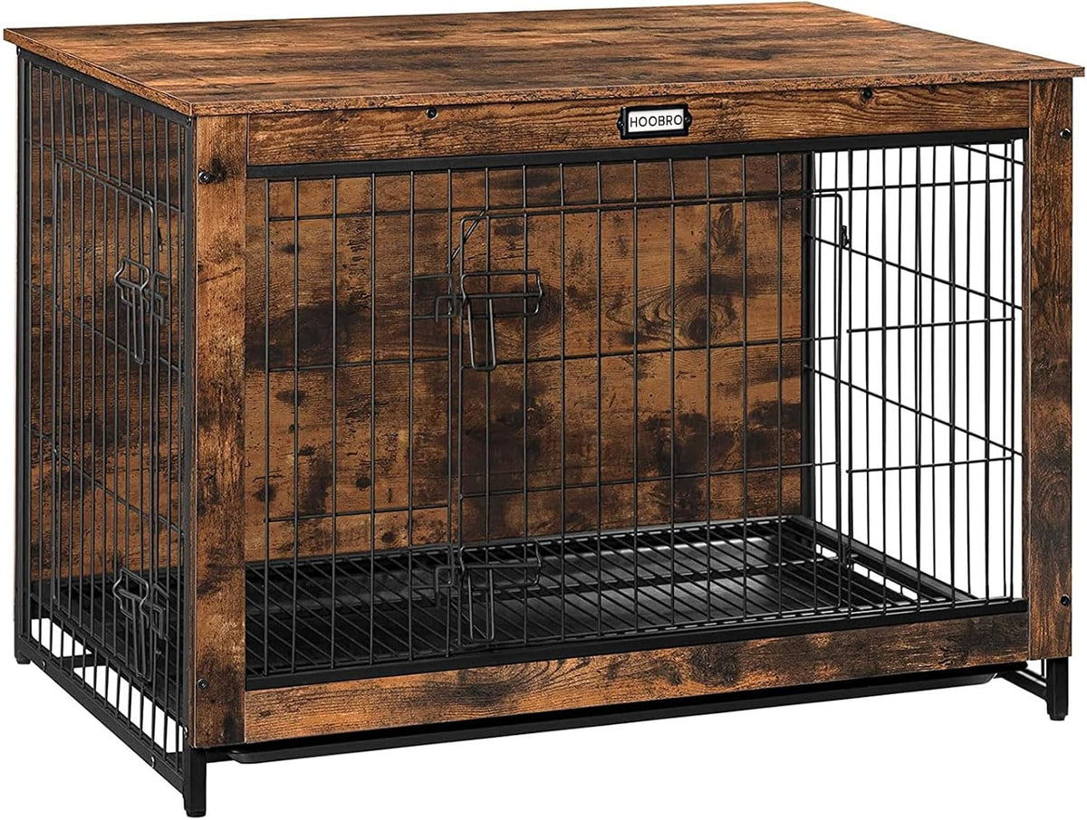 HOOBRO Dog Crate Furniture, 38.6" Large Dog Kennel Indoor - 38.6"L x 25.6"W x 26.9"H / Rustic Brown