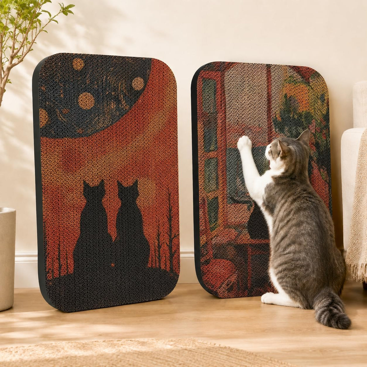 Cat Wall Scratcher, Art Cat Scratching Board for Indoor Cats – Essentials for Cats - Window & Starry Night