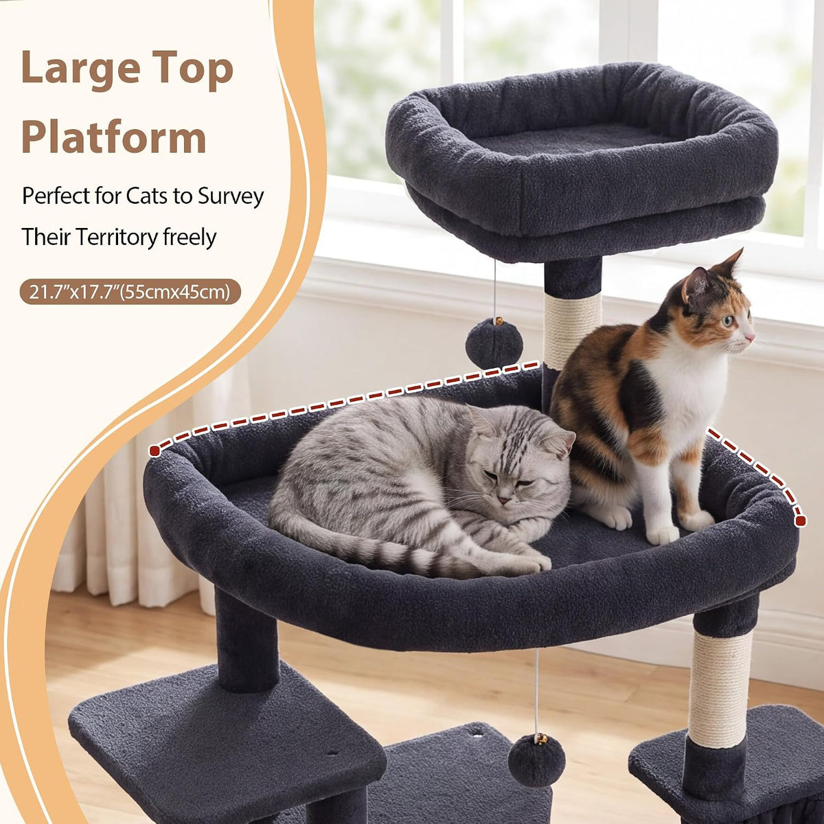Cat Tree Tower 42'' with Condo, Indoor Scratching Post GCT005SG – Essentials for Cats - Dark gray / 78.7 inch - image 3