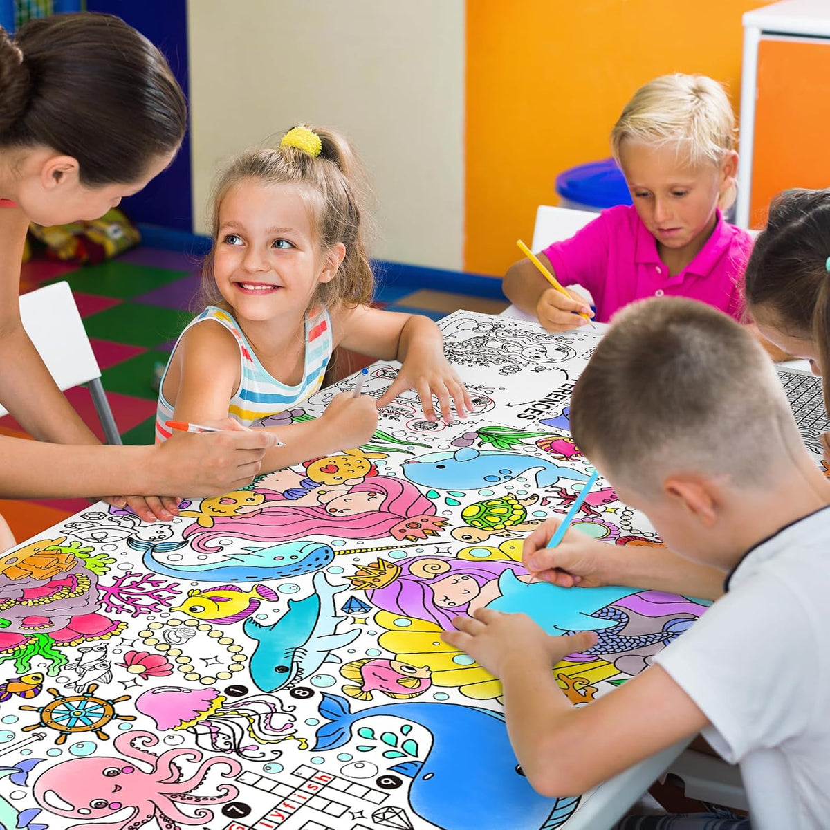 Halloween Activity Poster, Halloween Tablecloth for Kids - Mermaid - image 4
