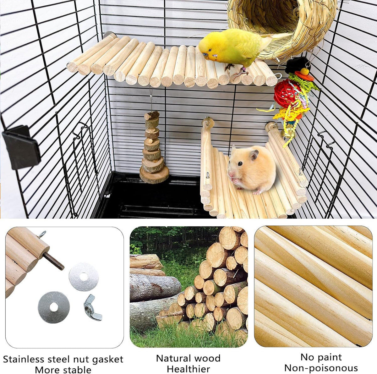2Pcs Chinchilla Wood Ledge Hamster Wooden Flexible Platform Perch - 9.8 × 5.9 inch - image 4