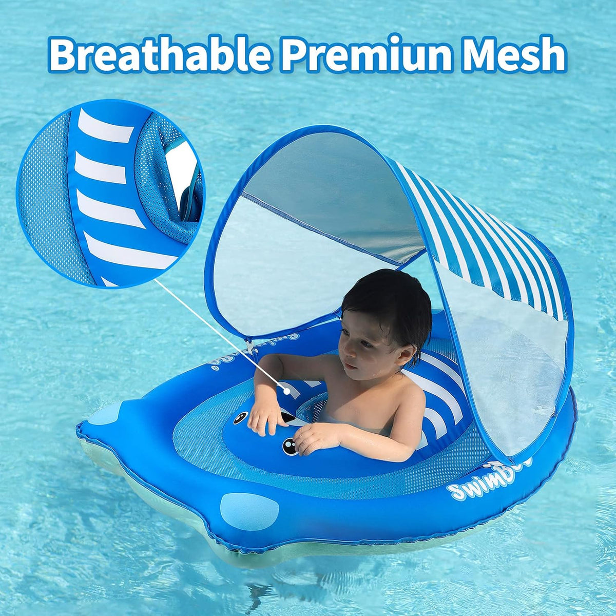 Swimbobo baby pool float with sun canopy and safety seat, Yellow Dinosaur design - view 9