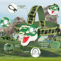 DX DA XIN Dinosaur Headlamp T-Rex LED Headlamps for Kids Flashlights - Camo Green - image 2