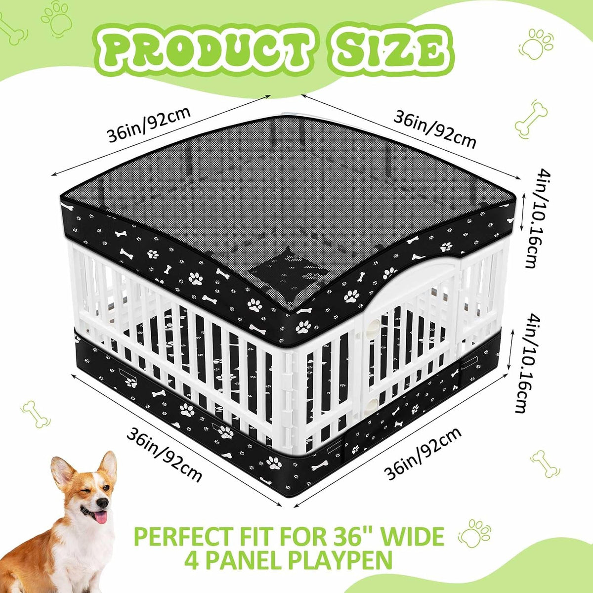 2 Pack Dog Playpens Cover and Bottom Mat Fits 4 Panels - Black - image 2