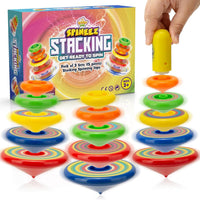 IPIDIPI TOYS Spineez stacking spinning tops for kids, three colorful 5-piece tops
