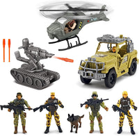 Kaim army toy set with helicopter, tank, off-road vehicle and 4 soldier figures