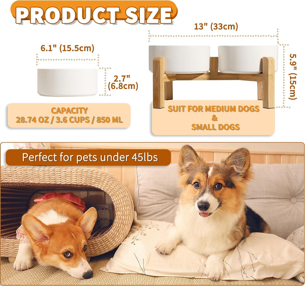 Elevated Ceramic Dog Bowl - White / Medium - image 2