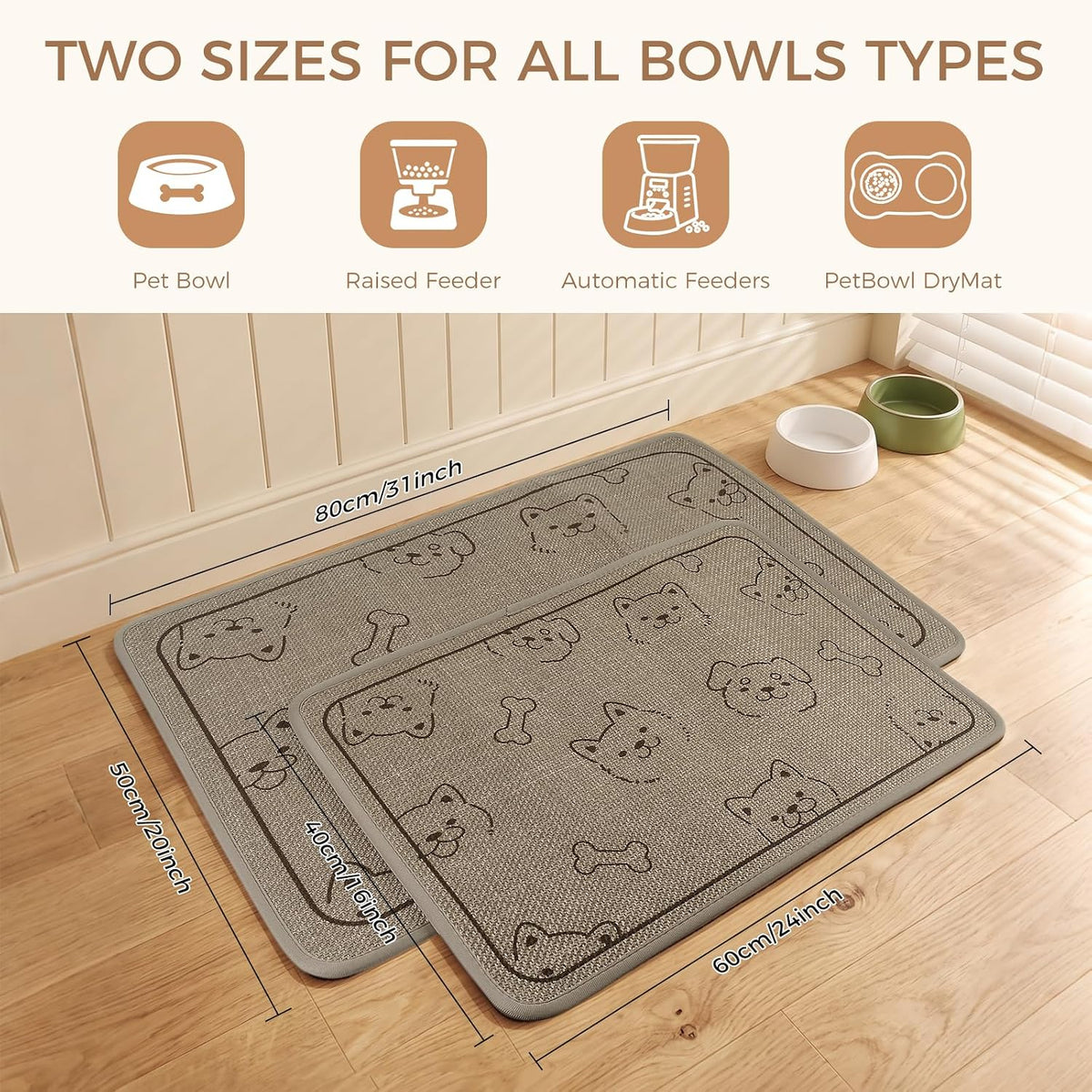Dog Food Bowl Mat Pet Feeding Mat for Food Water 14.2x24In Grey – Essentials for Dogs - Cream Rectangle / 24"L x 16"W - image 2