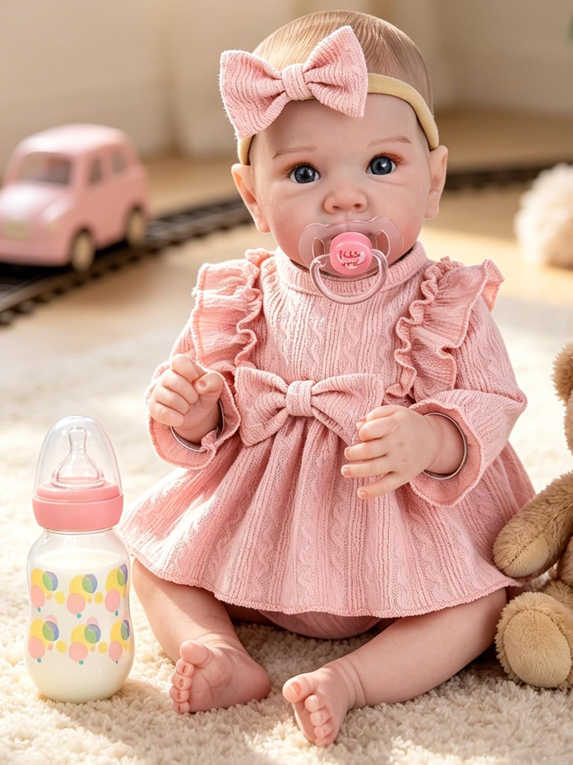 EKOKIZ blue reborn baby doll dress set with hairband and shoes for 17 to 20 inch dolls - view 6