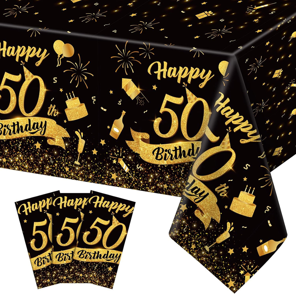 3 Pack Plastic Birthday Tablecloth - 50th Birthday