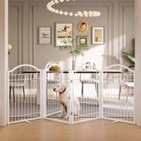 BHG Metal No-Assembly Freestanding Dog Gate with Door Walk Through - White / 4 panels