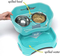 Neater Feeder Deluxe Mess Proof Cat Bowls Elevated for All Breeds – Made in USA – No Spill Raised Bowls for Indoor Cats – Stainless Steel Food and Water Bowl Set, Pet Dish Feeding Station, Aquamarine