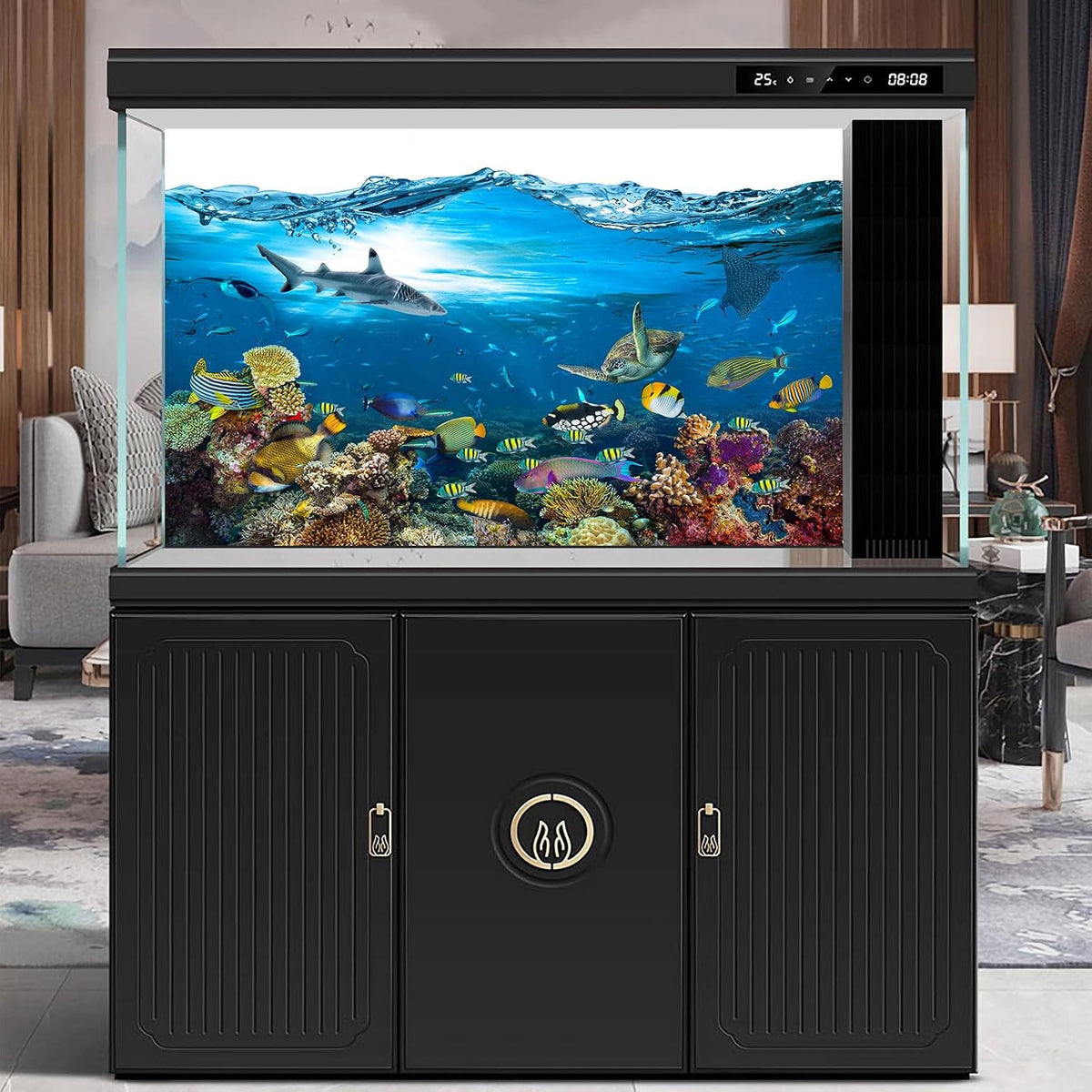 Underwater Aquarium Background Coral Reef Tropical Fish Terrarium - 36(W)x24(H)in / Marine Blue - image 2