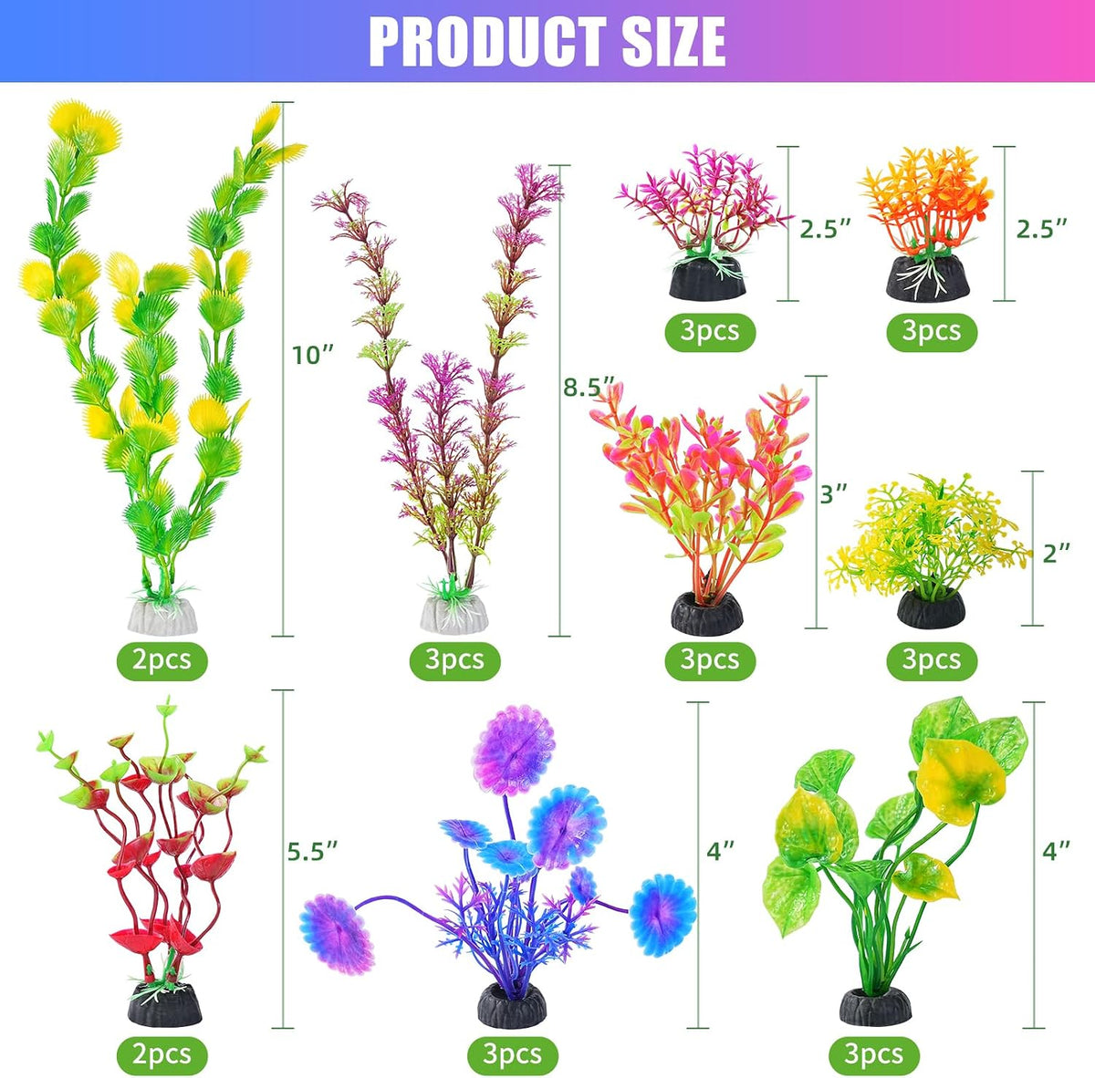 AQUANEAT Artificial Fish Tank Plants - Multi Color - image 2