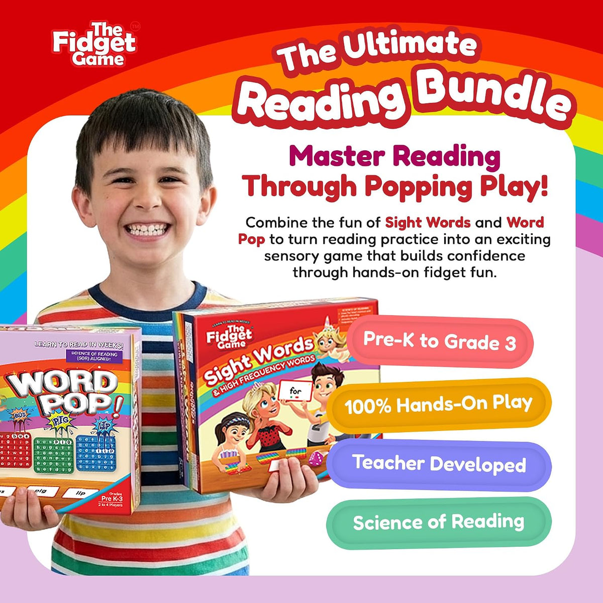 The Fidget Game sight words reading bundle with flashcards, dice and pop fidget mats - view 2
