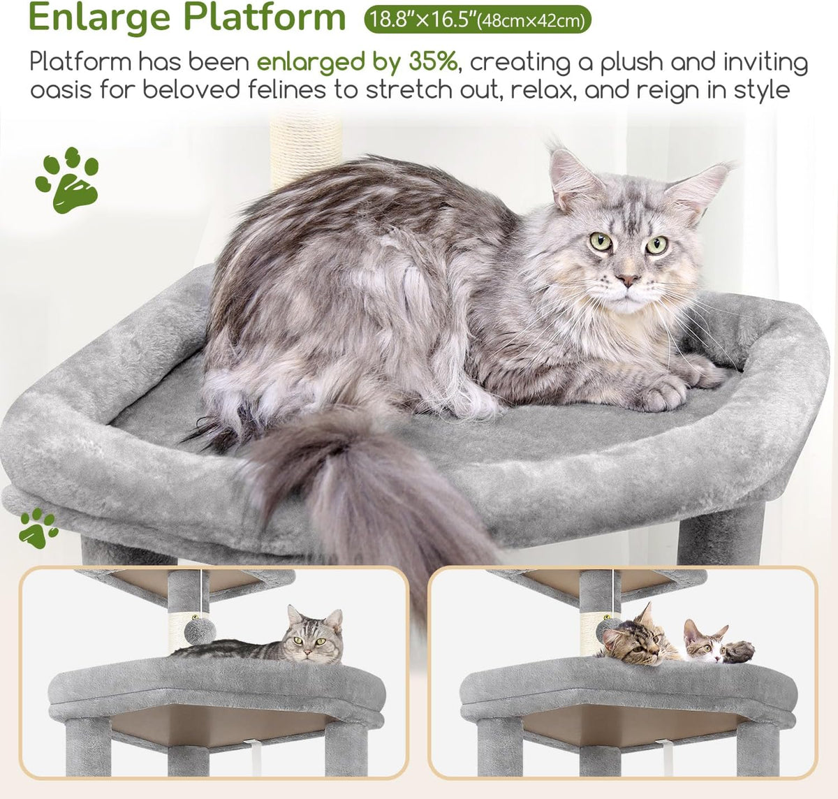 Globlazer 65in Sturdy Cat Tree Tower for Indoor Large Cats, S65 - 65inch / Light Grey - image 3