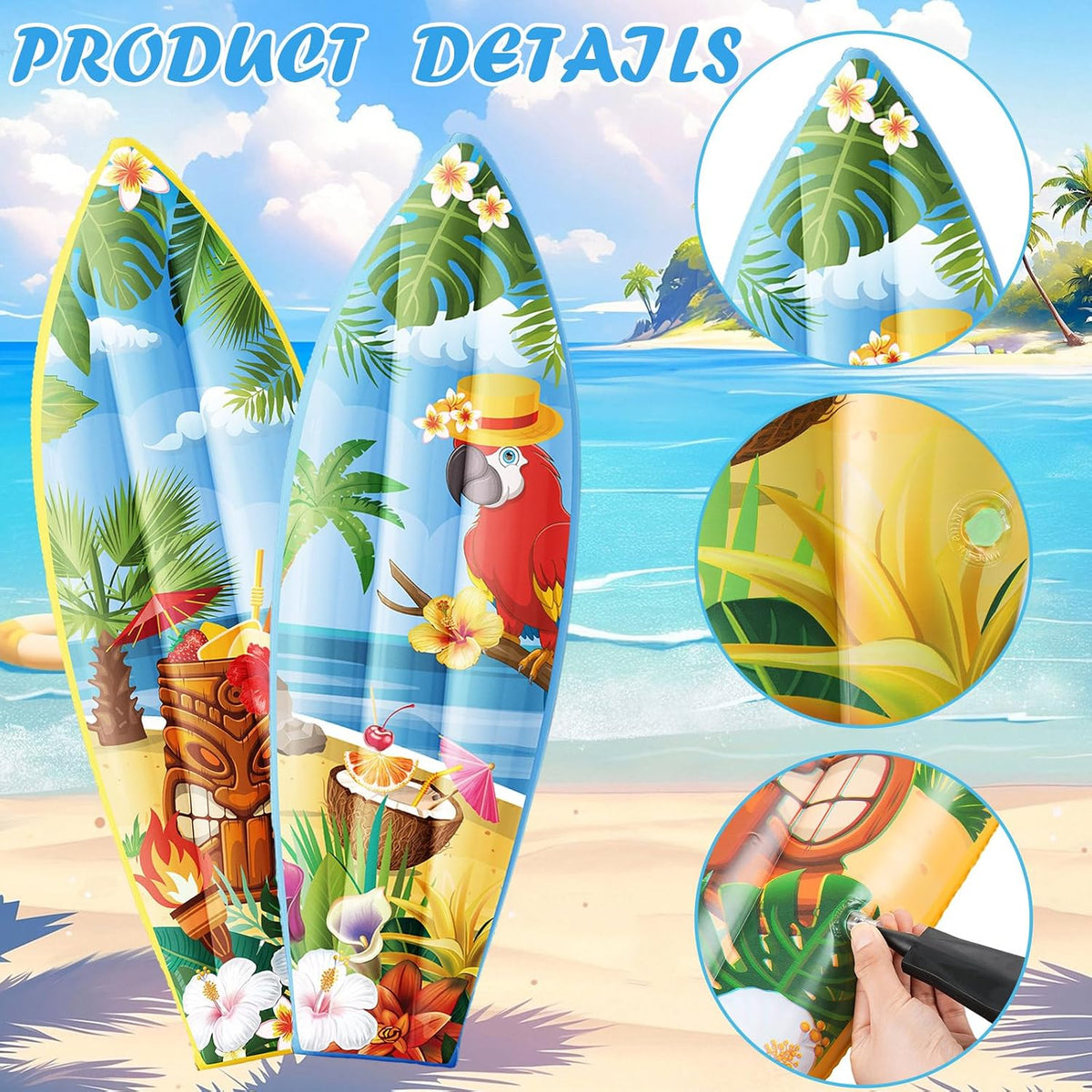 JellyArch inflatable surfboard decorations with tropical flower print, set of 4 - view 33