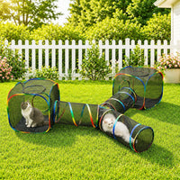 Portable Cat Enclosure, Foldable Playpen for Indoor Cats - 2 Cube+3-Way Tunnel (no tent)