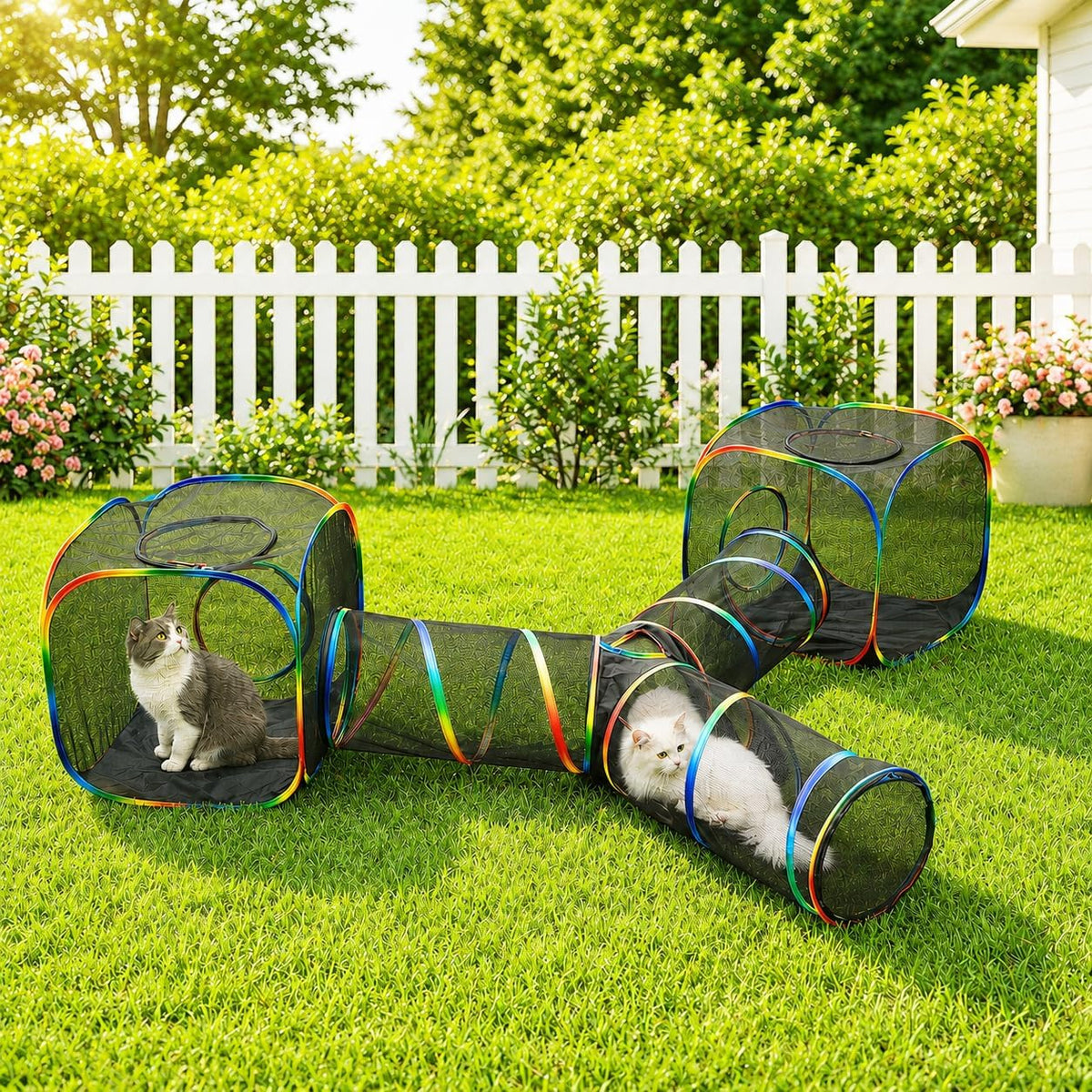 Portable Cat Enclosure, Foldable Playpen for Indoor Cats - 2 Cube+3-Way Tunnel (no tent)