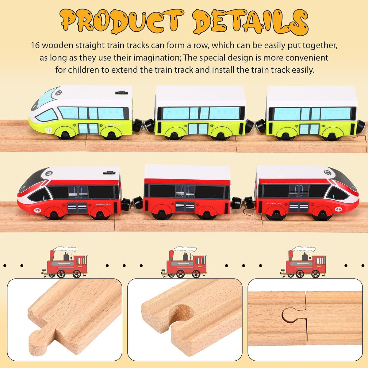 Liliful 16 straight 6 inch wooden train track pieces - view 3