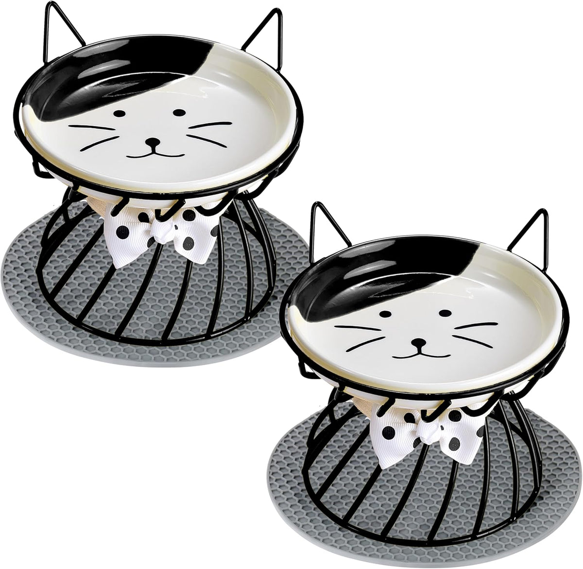 Set of 4 Elevated Ceramic Cat Bowls, Assorted Colors – Essentials for Cats - Black set of 2