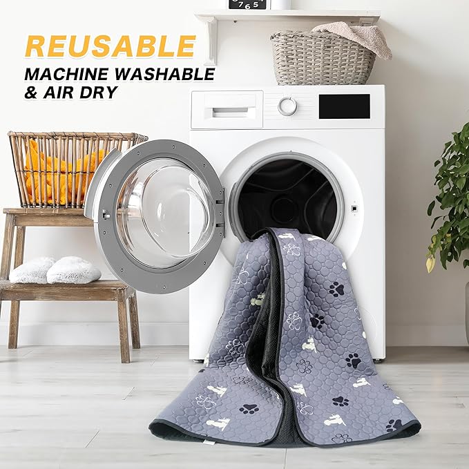 Washable Pee Pads for Dogs, 2 Pack Reusable Puppy Pads, Waterproof Pet Pee Pads for Dog Potty Training, Extra Large Dog Pee Pads for Crate, Playpen, and Whelping, Durable and Absorbent, Grey 24"x36"