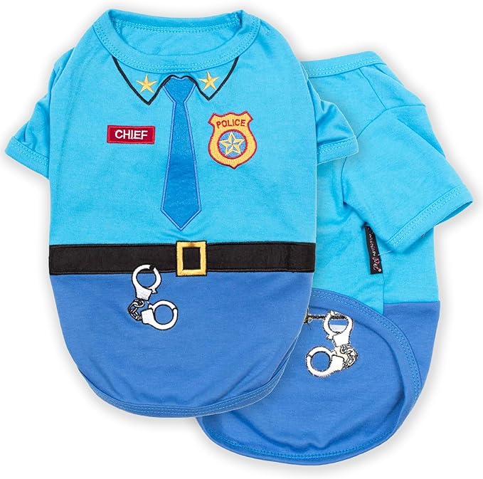 Parisian Pet Dog Shirt - Embroidered Police Costume - 100% Cotton & Polyester Pet Clothes - Sleeved Cop Costume - Blue Large Dog XL
