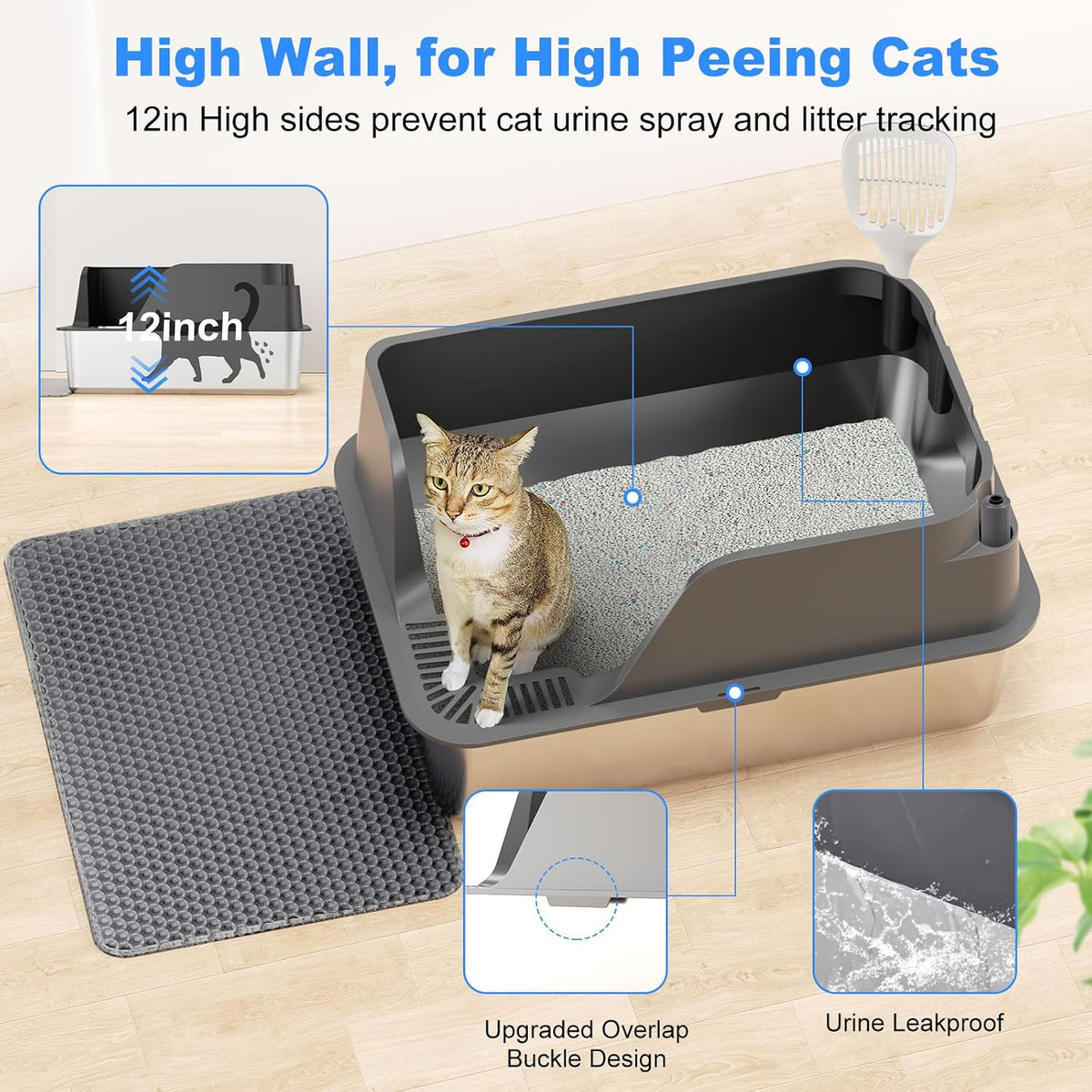 Open-Top Automatic Litter Box, Odor Control, Ready to Use - Gray - image 4