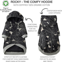 Rocky – The Orginal Lightweight Hooded TEE 100% Organic Cotton Dog Hoodie Pet Coat Sweater for Small, Medium, Large Dogs, Batty Black, Large