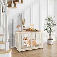 32 Inch Heavy Duty Dog Crate Furniture for Medium and Small Dogs, Decorative Pet House End Table, Wooden Cage Kennel Furniture Indoor with Double Doors, Sturdy Dog Cage for Anxiety Dog